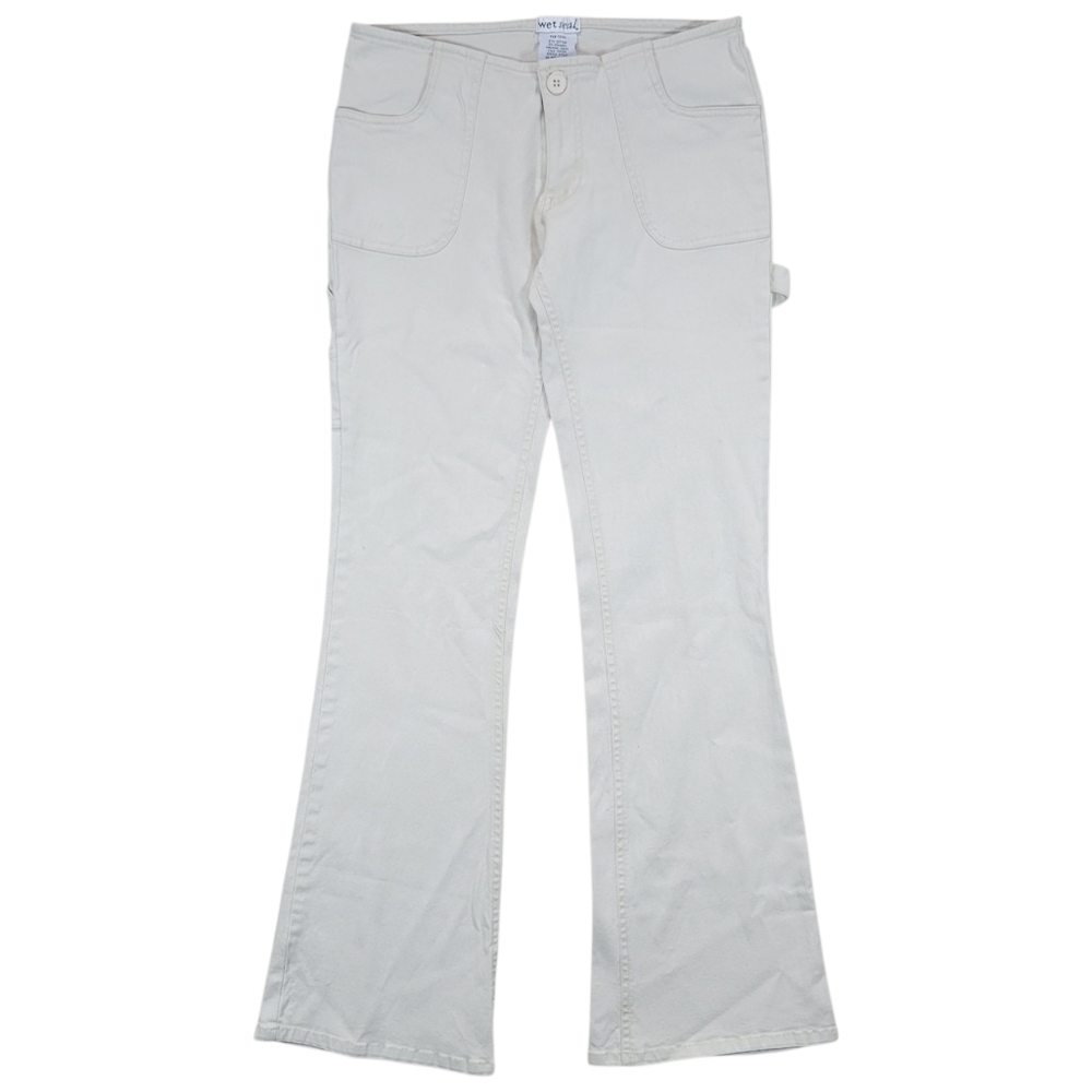 Vintage Y2K Wet Seal Low Rise Flare Pants Juniors 5 Beige Carpenter Flap Pockets